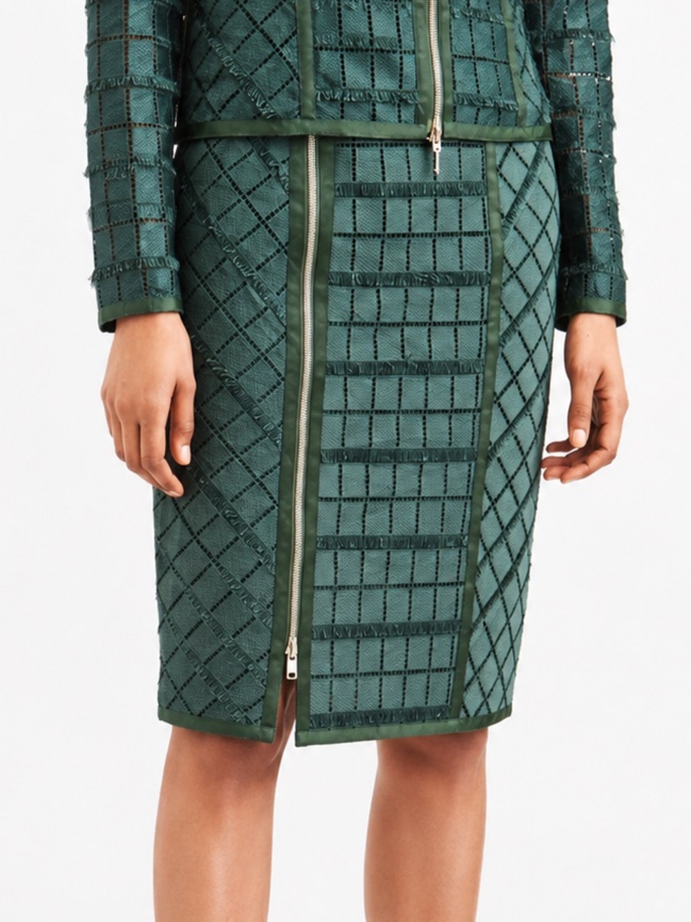Per Se by Carlisle Thyme Green Italian Lace Zip Front Chic Designer Pencil Skirt